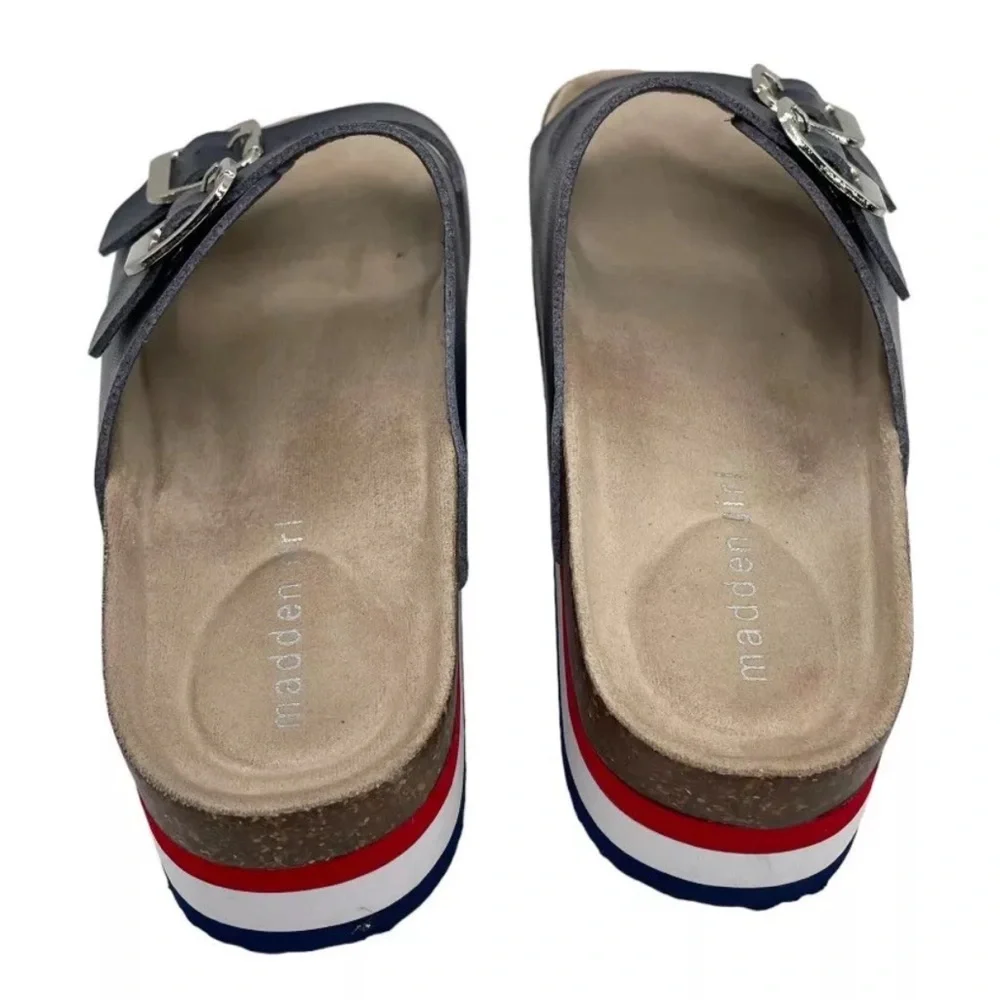 Madden Girl Women's Purr Sandal Blue Red White Cork Sz. 8M/ NEW - Picture 4 of 7